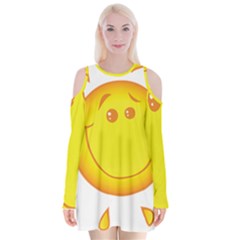 Domain Cartoon Smiling Sun Sunlight Orange Emoji Velvet Long Sleeve Shoulder Cutout Dress by Alisyart