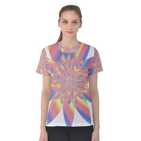 Chromatic Flower Gold Rainbow Star Women s Cotton Tee by Alisyart