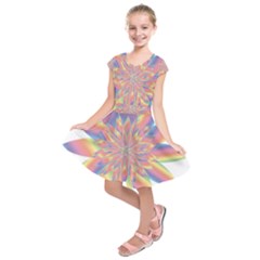 Chromatic Flower Gold Rainbow Star Kids  Short Sleeve Dress