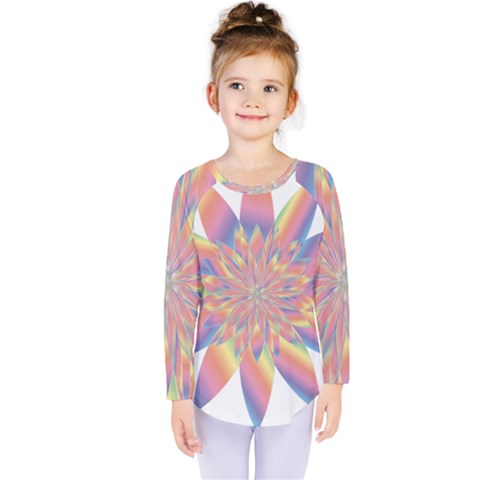 Chromatic Flower Gold Rainbow Star Kids  Long Sleeve Tee by Alisyart