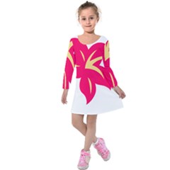 Flower Floral Lily Blossom Red Yellow Kids  Long Sleeve Velvet Dress by Alisyart