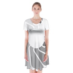 Flower Transparent Shadow Grey Short Sleeve V-neck Flare Dress
