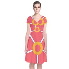 Flower With Heart Shaped Petals Pink Yellow Red Short Sleeve Front Wrap Dress by Alisyart