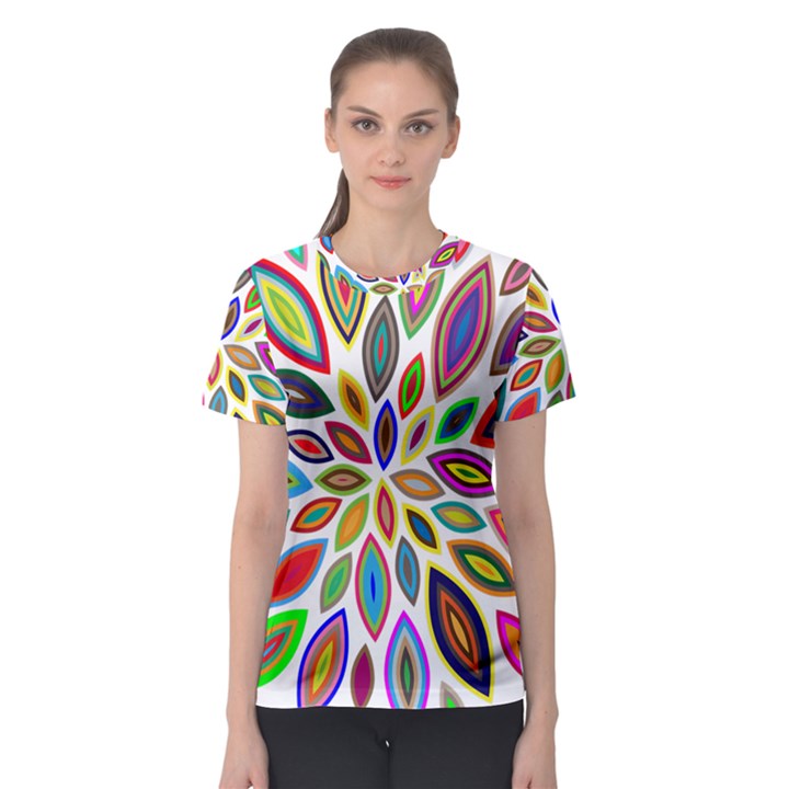 Chromatic Flower Petals Rainbow Women s Sport Mesh Tee