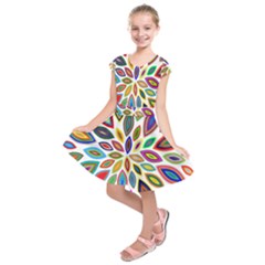 Chromatic Flower Petals Rainbow Kids  Short Sleeve Dress by Alisyart