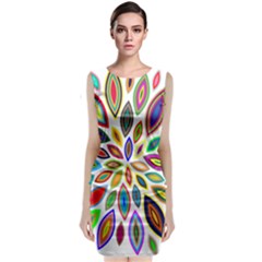 Chromatic Flower Petals Rainbow Sleeveless Velvet Midi Dress