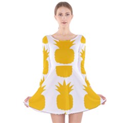 Fruit Pineapple Printable Orange Yellow Long Sleeve Velvet Skater Dress