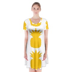 Fruit Pineapple Printable Orange Yellow Short Sleeve V-neck Flare Dress