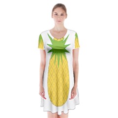 Fruit Pineapple Yellow Green Short Sleeve V-neck Flare Dress