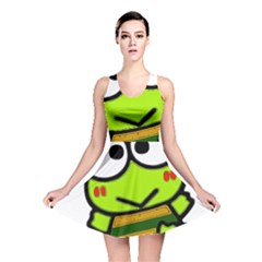 Frog Green Big Eye Face Smile Reversible Skater Dress
