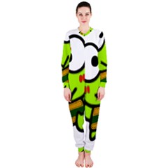 Frog Green Big Eye Face Smile Onepiece Jumpsuit (ladies)  by Alisyart