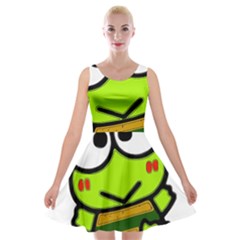 Frog Green Big Eye Face Smile Velvet Skater Dress