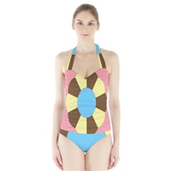 Garage Door Quilts Flower Line Halter Swimsuit by Alisyart