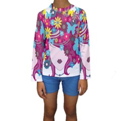 Floral Butterfly Hair Woman Kids  Long Sleeve Swimwear