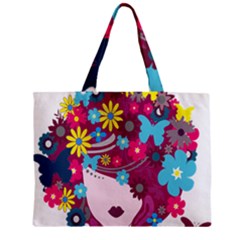 Floral Butterfly Hair Woman Zipper Mini Tote Bag by Alisyart