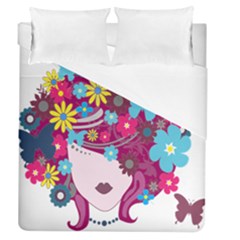 Floral Butterfly Hair Woman Duvet Cover (queen Size) by Alisyart