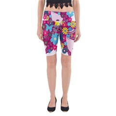 Floral Butterfly Hair Woman Yoga Cropped Leggings