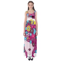 Floral Butterfly Hair Woman Empire Waist Maxi Dress by Alisyart