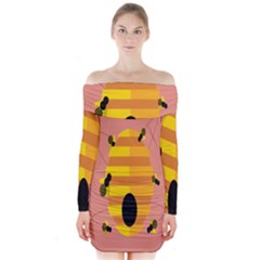 Honeycomb Wasp Long Sleeve Off Shoulder Dress