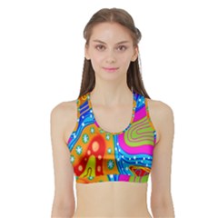 Hand Painted Digital Doodle Abstract Pattern Sports Bra With Border by Simbadda