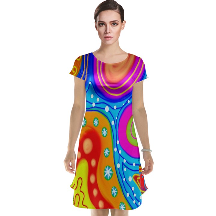 Hand Painted Digital Doodle Abstract Pattern Cap Sleeve Nightdress