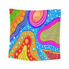 Hand Painted Digital Doodle Abstract Pattern Square Tapestry (small) by Simbadda