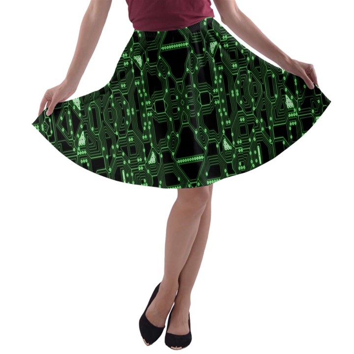 An Overly Large Geometric Representation Of A Circuit Board A-line Skater Skirt