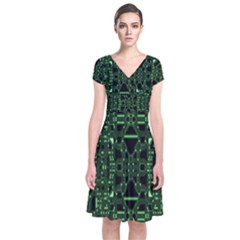 An Overly Large Geometric Representation Of A Circuit Board Short Sleeve Front Wrap Dress by Simbadda