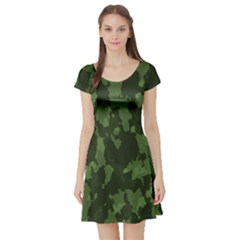 Camouflage Green Army Texture Short Sleeve Skater Dress by Simbadda