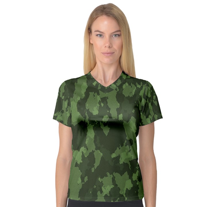 Camouflage Green Army Texture Women s V-Neck Sport Mesh Tee