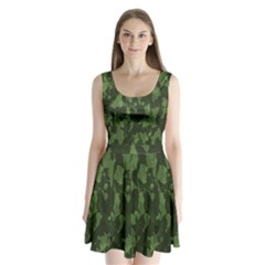 Camouflage Green Army Texture Split Back Mini Dress  by Simbadda