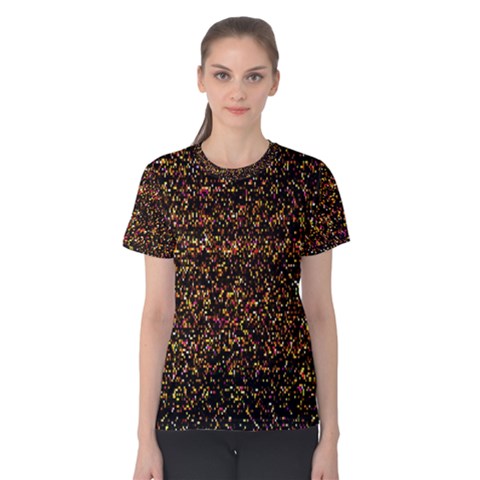 Pixel Pattern Colorful And Glowing Pixelated Women s Cotton Tee by Simbadda