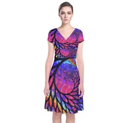 3d Fractal Mandelbulb Short Sleeve Front Wrap Dress by Simbadda