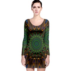 Vibrant Colorful Abstract Pattern Seamless Long Sleeve Bodycon Dress