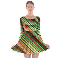 Colorful Stripe Extrude Background Long Sleeve Skater Dress by Simbadda