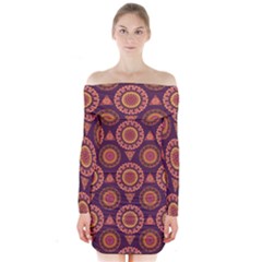 Abstract Seamless Mandala Background Pattern Long Sleeve Off Shoulder Dress by Simbadda
