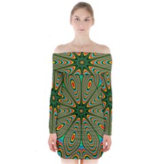 Vibrant Seamless Pattern  Colorful Long Sleeve Off Shoulder Dress