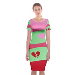 Money Green Pink Red Broken Heart Dollar Sign Classic Short Sleeve Midi Dress