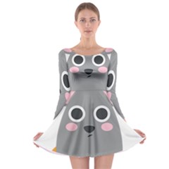 Mouse Grey Face Long Sleeve Skater Dress