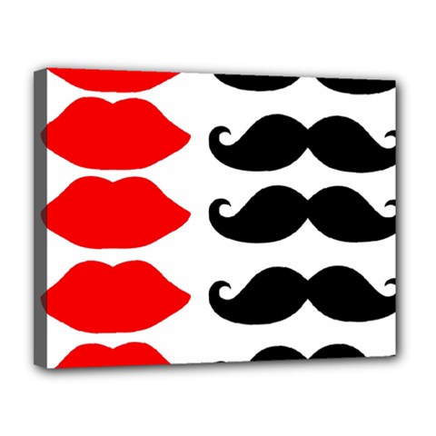 Mustache Black Red Lips Canvas 14  X 11 