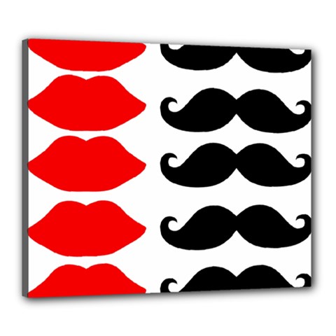 Mustache Black Red Lips Canvas 24  X 20 