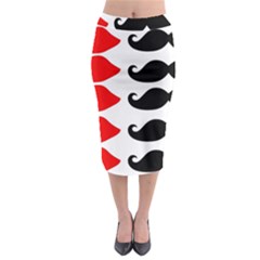Mustache Black Red Lips Midi Pencil Skirt
