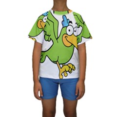 Parrot Cartoon Character Flying Kids  Short Sleeve Swimwear