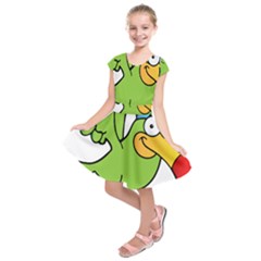 Parrot Cartoon Character Flying Kids  Short Sleeve Dress by Alisyart