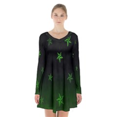 Nautical Star Green Space Light Long Sleeve Velvet V-neck Dress by Alisyart