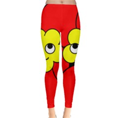 Poppy Smirk Face Flower Red Yellow Leggings 