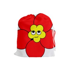 Poppy Smirk Face Flower Red Yellow Drawstring Pouches (large)  by Alisyart