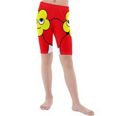 Poppy Smirk Face Flower Red Yellow Kids  Mid Length Swim Shorts by Alisyart