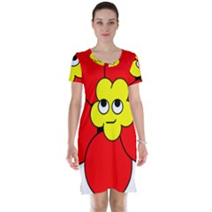 Poppy Smirk Face Flower Red Yellow Short Sleeve Nightdress