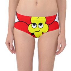 Poppy Smirk Face Flower Red Yellow Mid-waist Bikini Bottoms by Alisyart